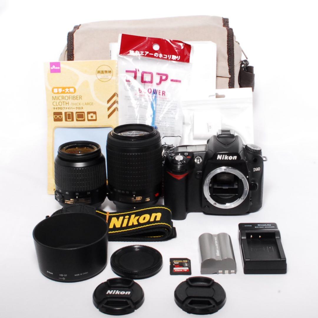 ◆バッグ付き◆Nikon D90◆一眼レフカメラ◆すぐ使える◆標準＆望遠Wレンズ