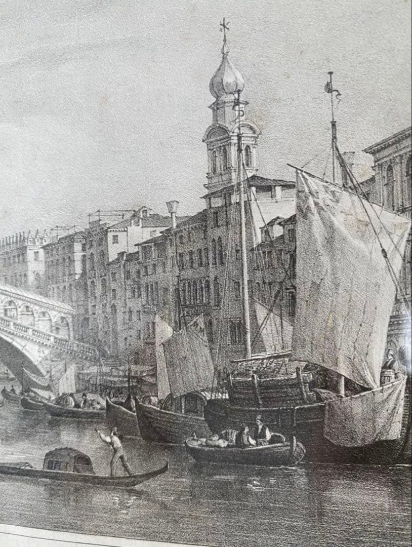 ベネチア　石版画　M. Moro (画家) アンティーク　(1835-1845)