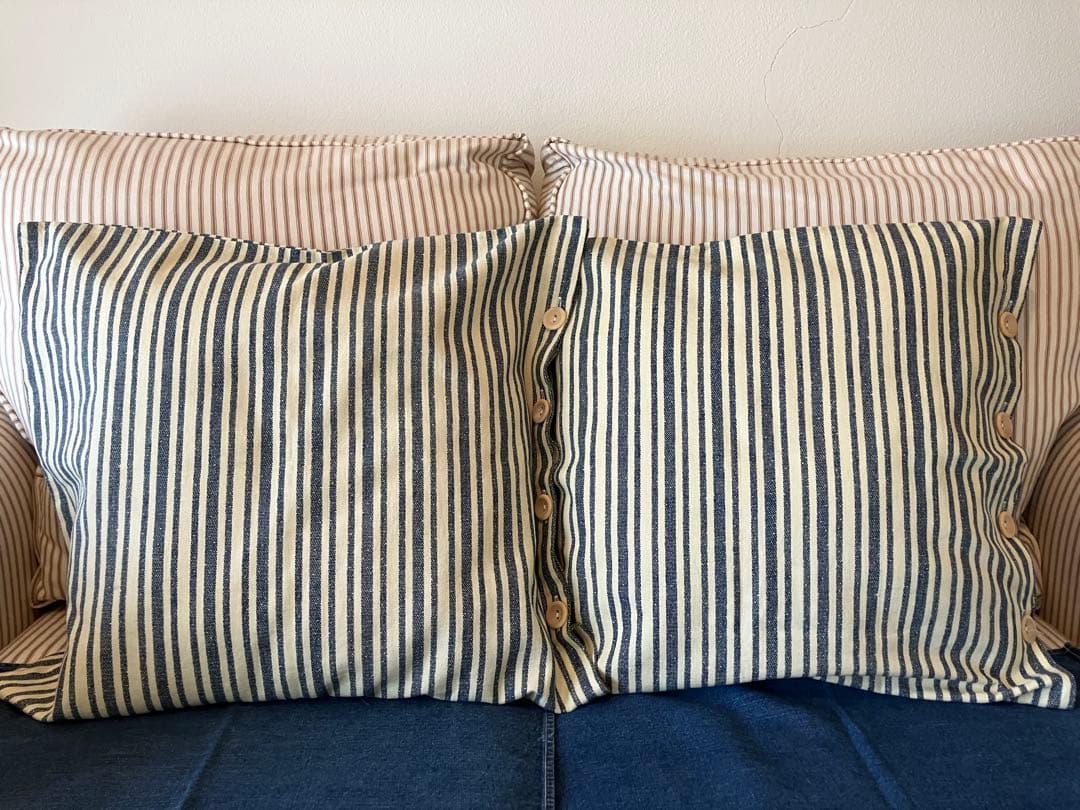 ラルフローレン・スローピロー・マルチストライプ2枚（ネイビー×オフ白）