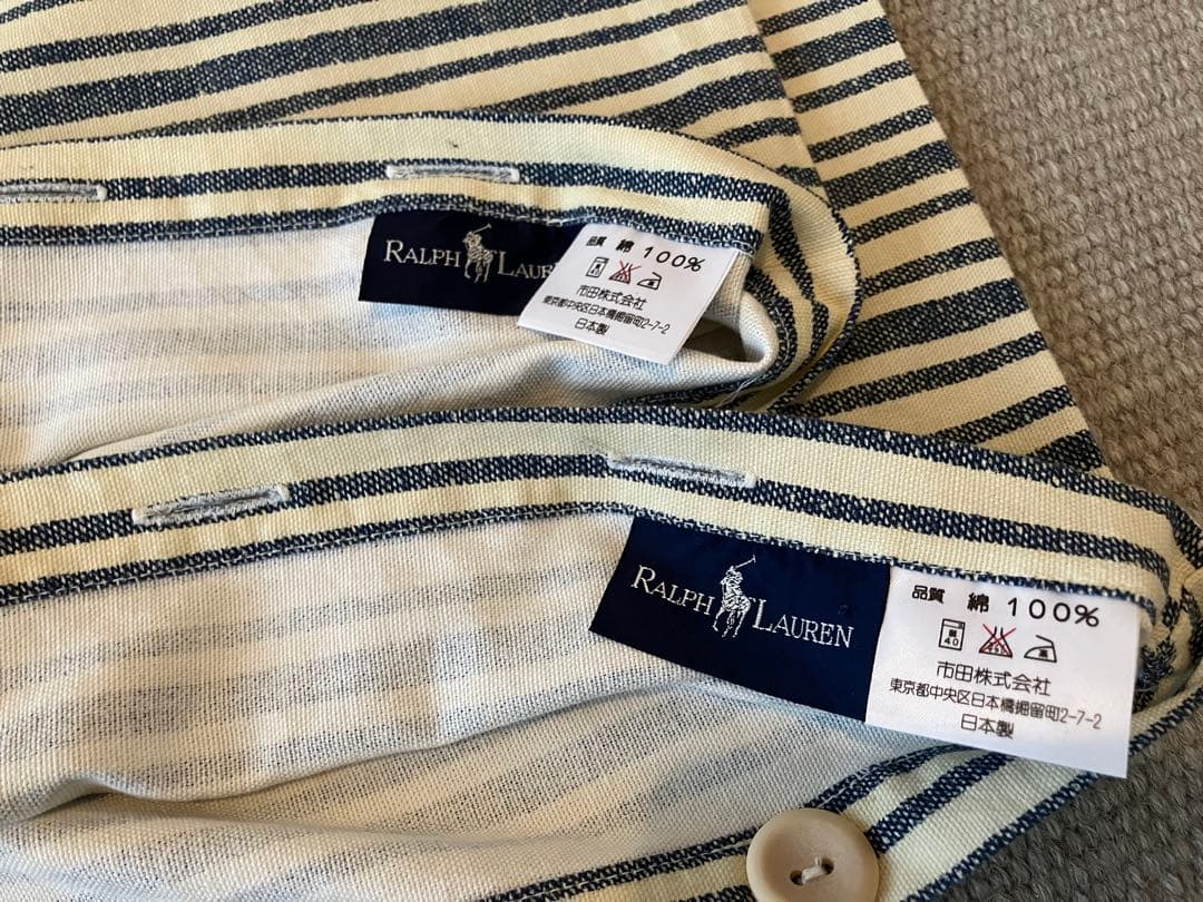 ラルフローレン・スローピロー・マルチストライプ2枚（ネイビー×オフ白）