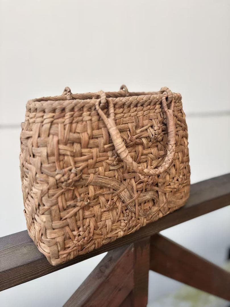 国産山葡萄 山葡萄かごバッグ 手作り 乱れ編み・花編み 内布あり 和服バッグ