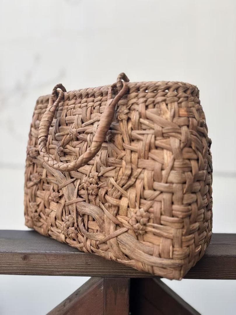 国産山葡萄 山葡萄かごバッグ 手作り 乱れ編み・花編み 内布あり 和服バッグ