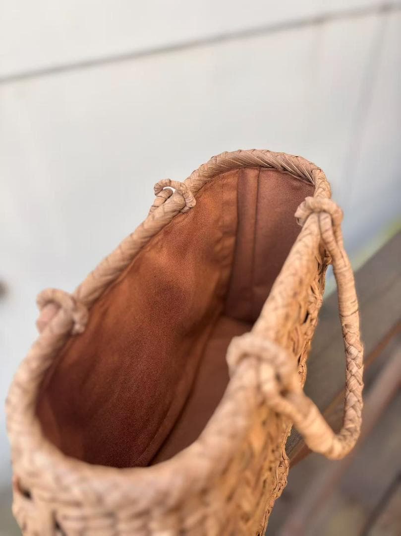 国産山葡萄 山葡萄かごバッグ 手作り 乱れ編み・花編み 内布あり 和服バッグ