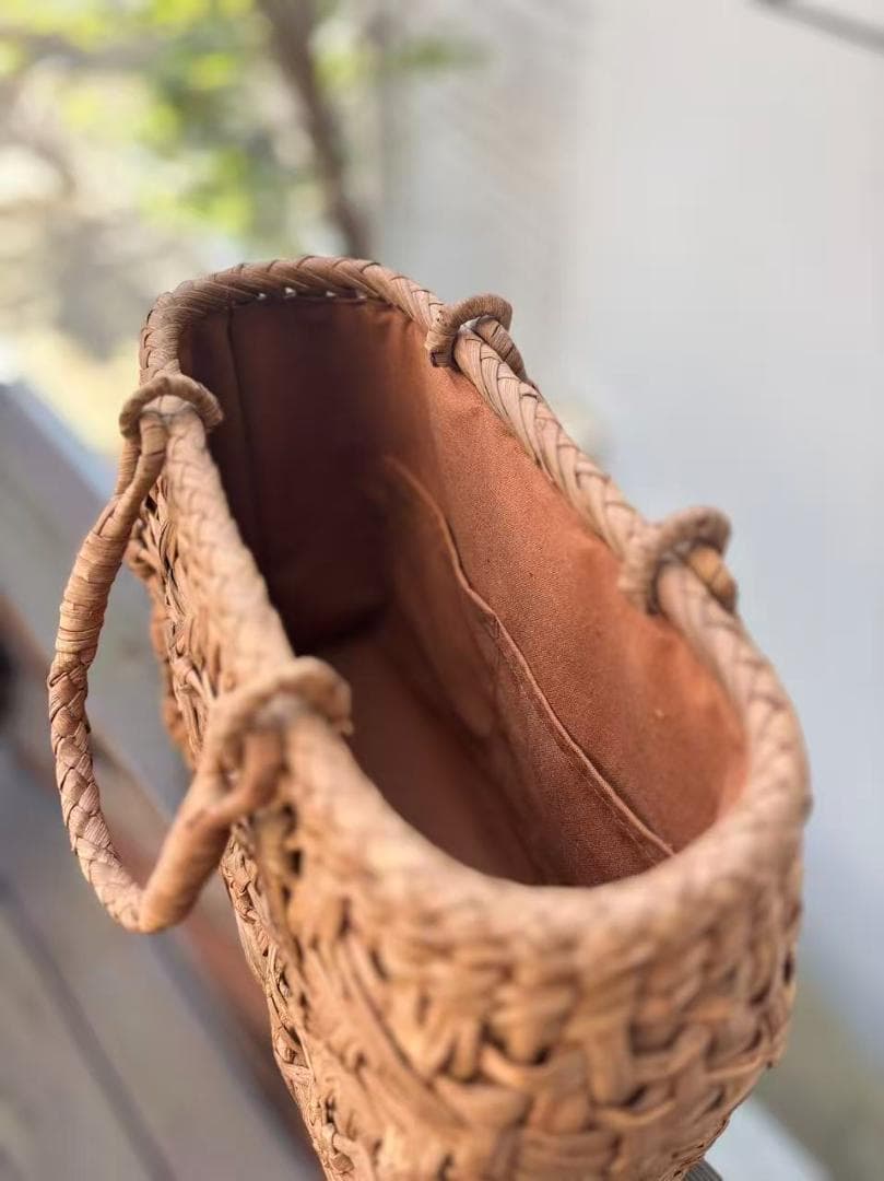 国産山葡萄 山葡萄かごバッグ 手作り 乱れ編み・花編み 内布あり 和服バッグ