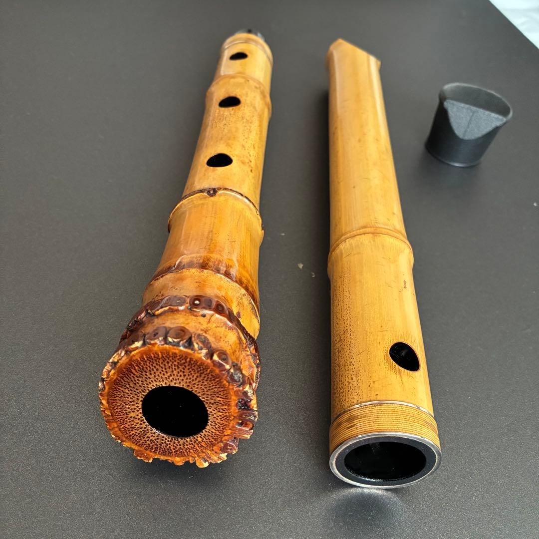 尺八　仙山銘　1尺８寸　銀三線藤巻き　２印の高級管