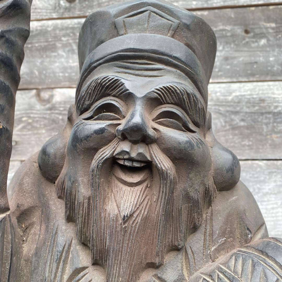 木彫　寿老人　七福神　縁起物　高さ61cm 7.7kg