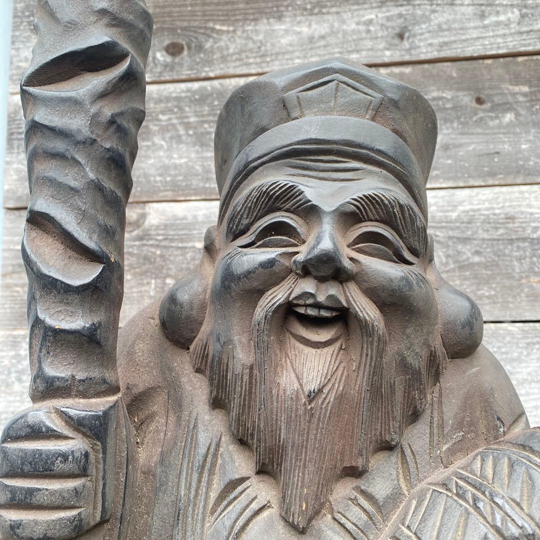 木彫　寿老人　七福神　縁起物　高さ61cm 7.7kg