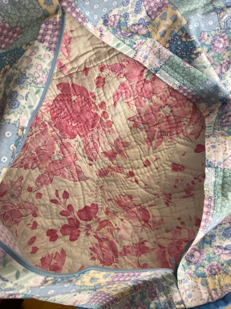 ハンドメイド 円形キルトクッションカバー 直径約44cm 2枚セット