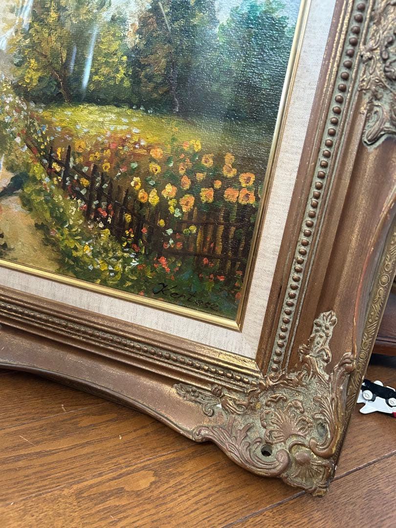 最終値下げ　海外作者　花畑　風景画 油彩画 装飾フレーム付き