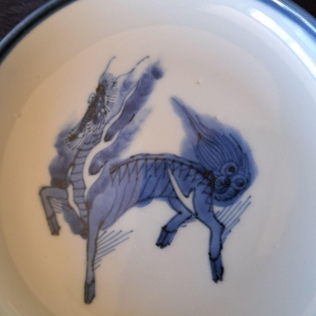 特価！「獅子(しし）の躍動！」 古伊万里染付皿(直径11cm） 5客セット 骨董