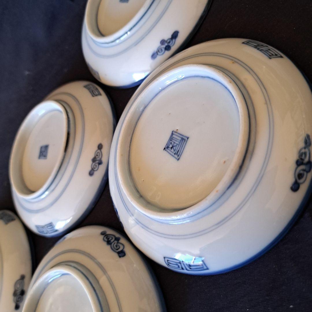 特価！「獅子(しし）の躍動！」 古伊万里染付皿(直径11cm） 5客セット 骨董