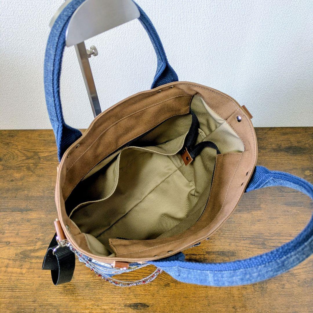 一点物 デニムリメイク2wayバッグ 薔薇×レースアップ ロック