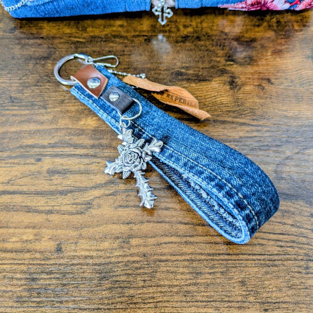 一点物 デニムリメイク2wayバッグ 薔薇×レースアップ ロック