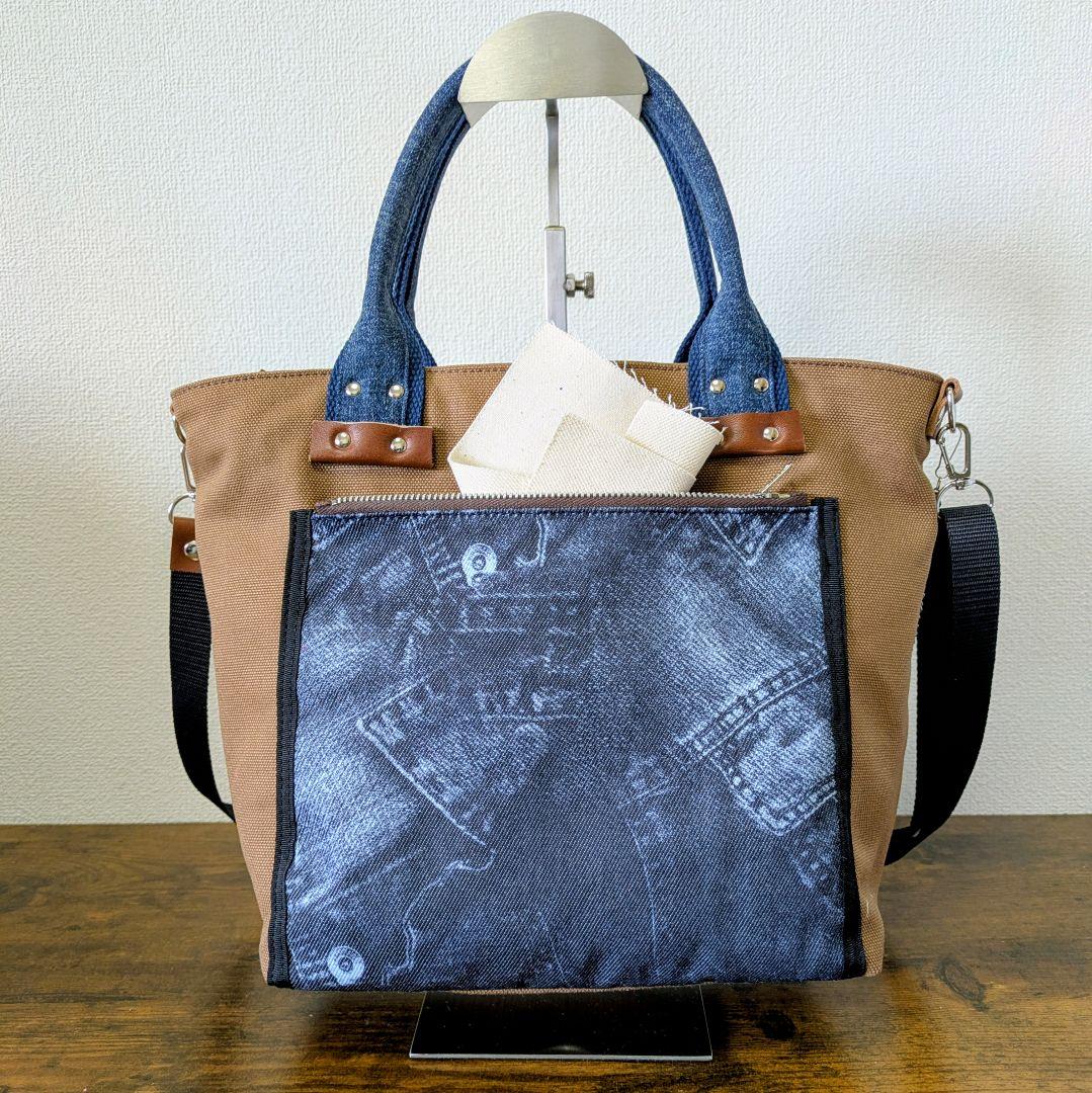 一点物 デニムリメイク2wayバッグ 薔薇×レースアップ ロック