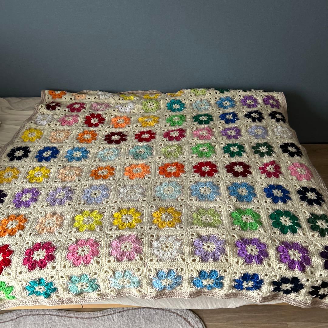 モチーフ編み ブランケット ベッドカバー マルチカバー ハンドメイド