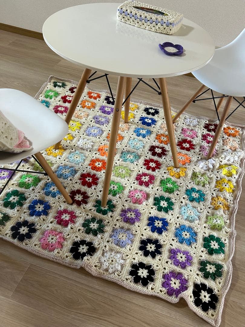 モチーフ編み ブランケット ベッドカバー マルチカバー ハンドメイド