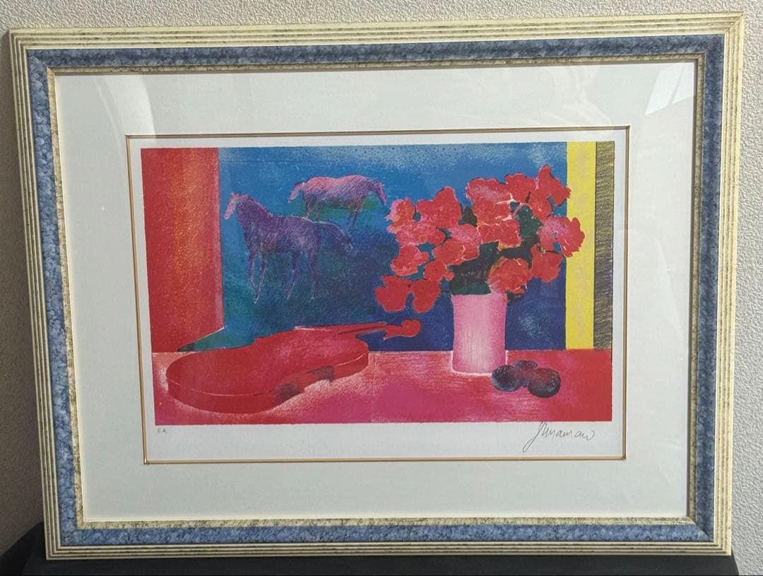 ポール・ギアマン 【赤い花とバイオリン】 リトグラフEA本人持ち限定版1026