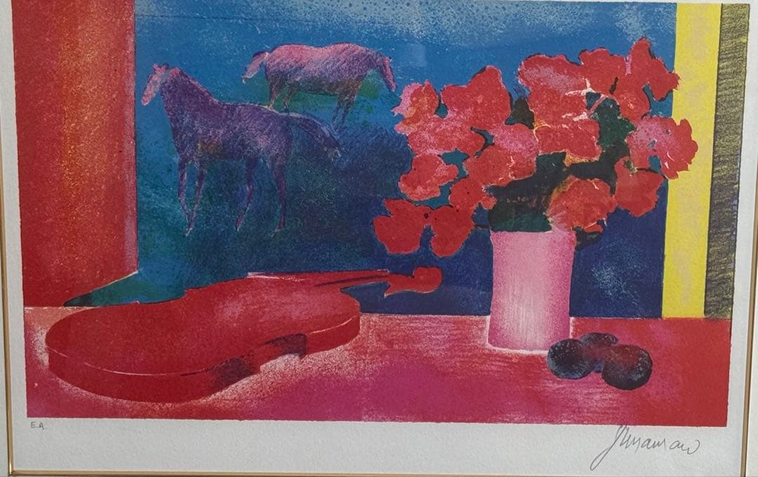 ポール・ギアマン 【赤い花とバイオリン】 リトグラフEA本人持ち限定版1026