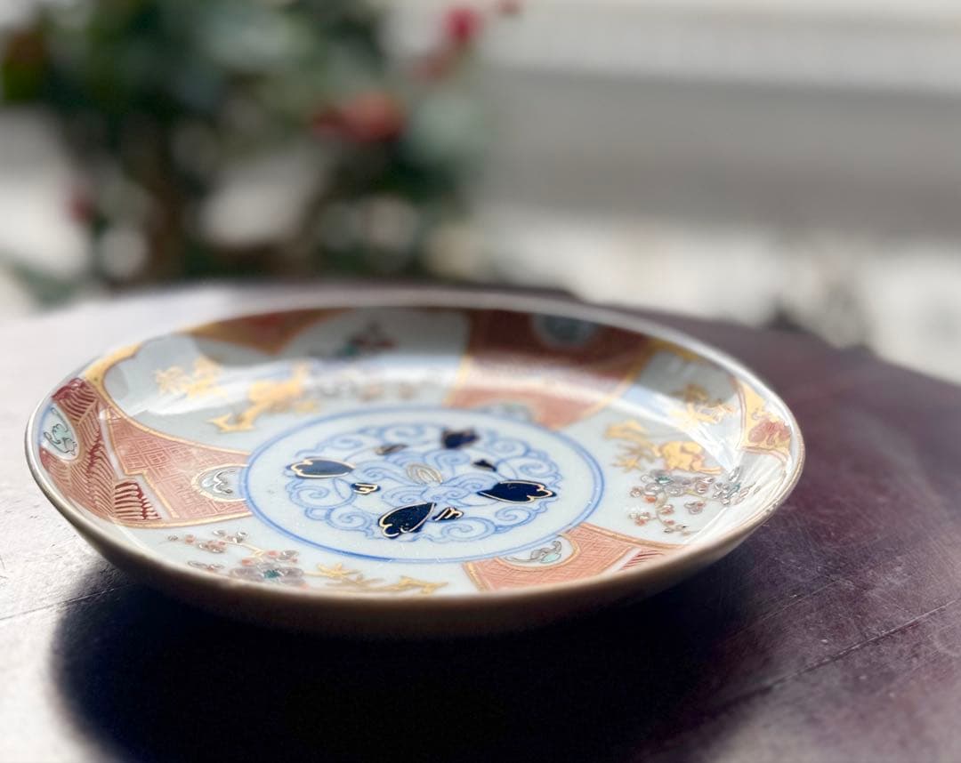 骨董皿　伊万里　唐草花鳥文　金彩色絵皿 色絵皿 2枚