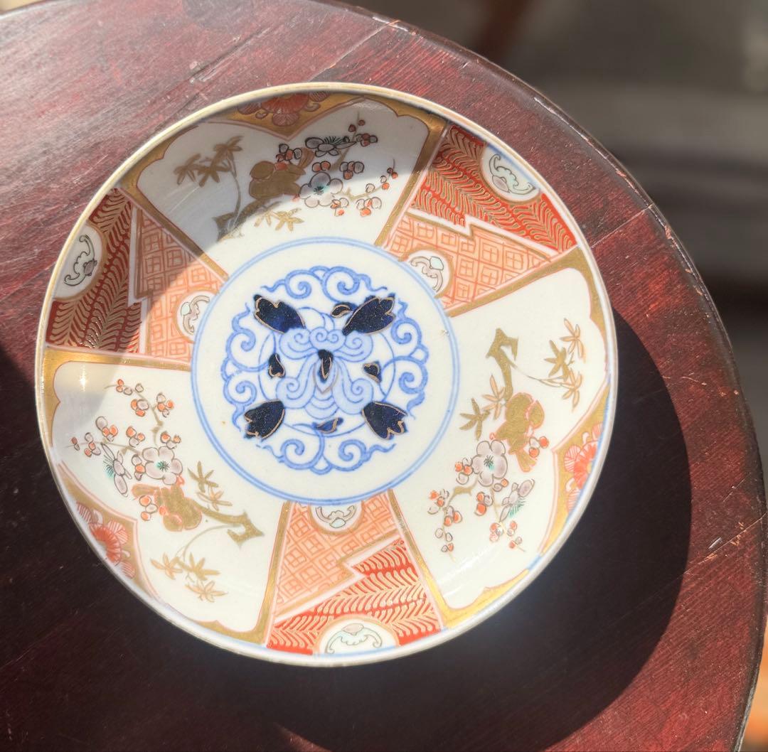骨董皿　伊万里　唐草花鳥文　金彩色絵皿 色絵皿 2枚