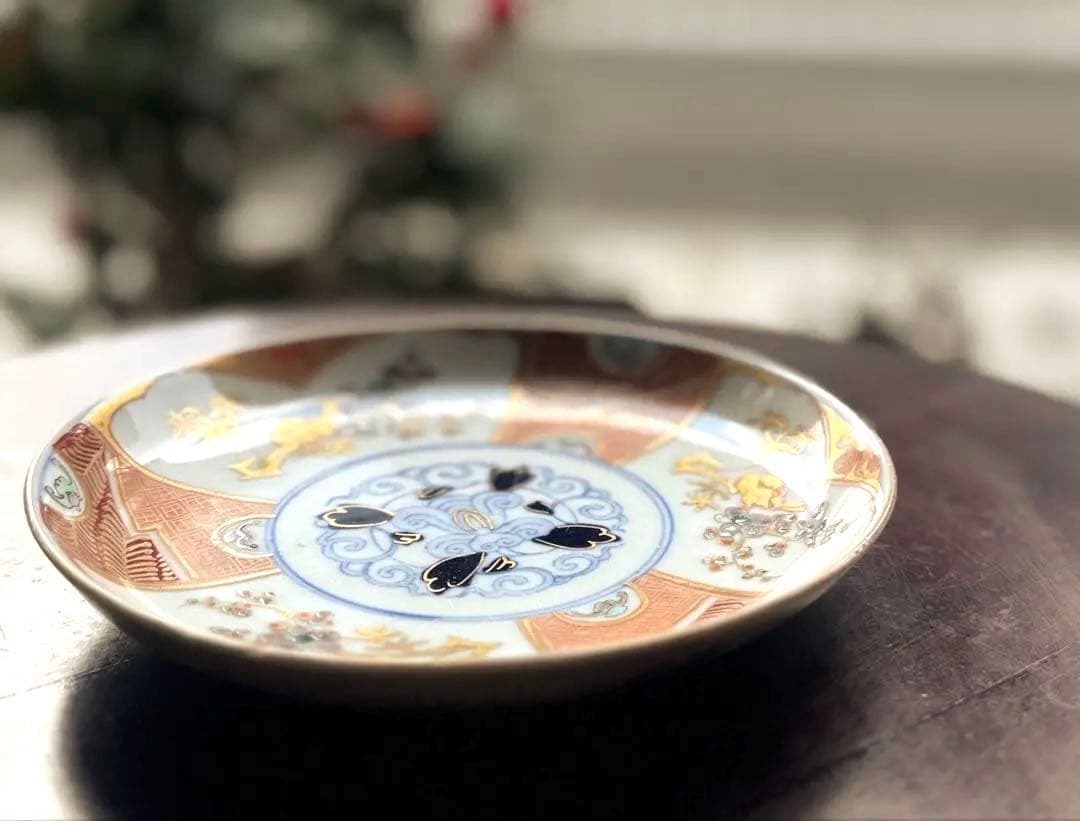 骨董皿　伊万里　唐草花鳥文　金彩色絵皿 色絵皿 2枚