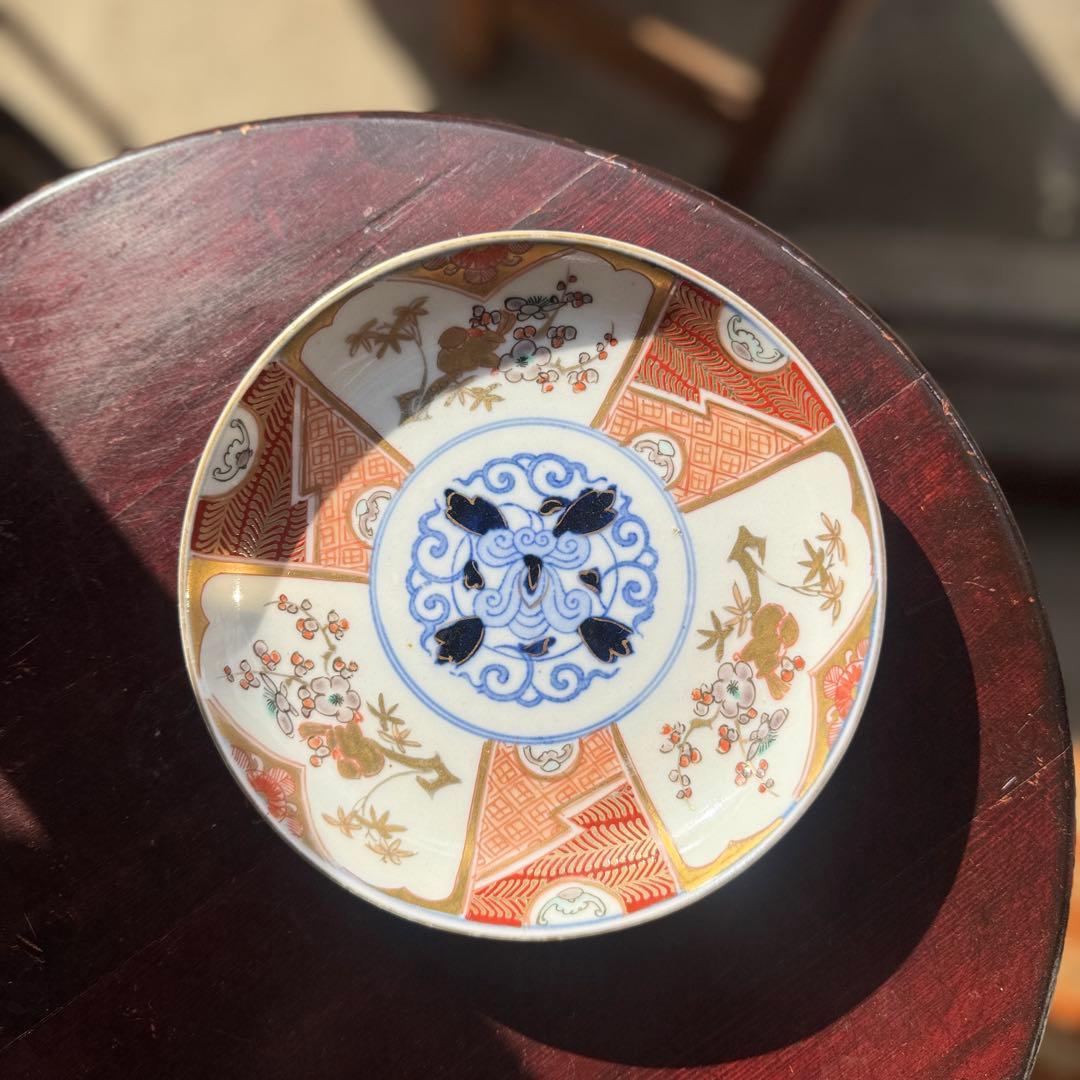 骨董皿　伊万里　唐草花鳥文　金彩色絵皿 色絵皿 2枚