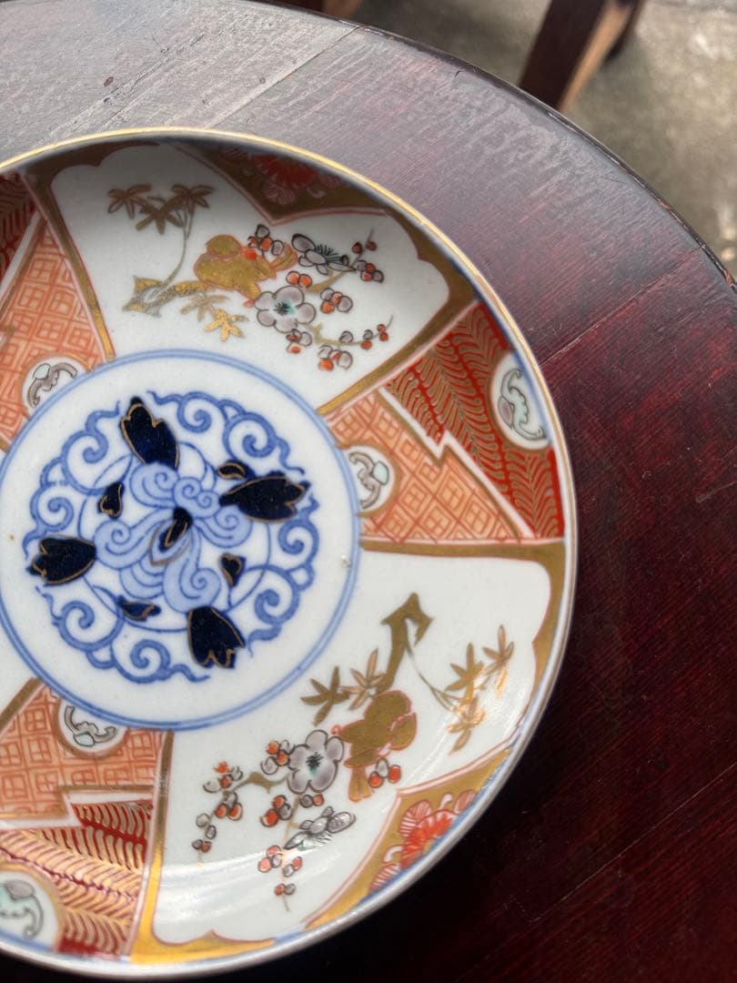 骨董皿　伊万里　唐草花鳥文　金彩色絵皿 色絵皿 2枚