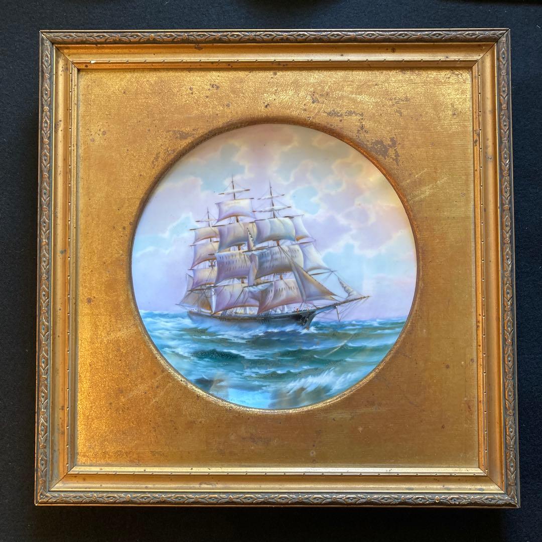 オールドノリタケ￼ 帆船　林直三筆　飾皿　やじろべ印(高級品) 1912〜40年