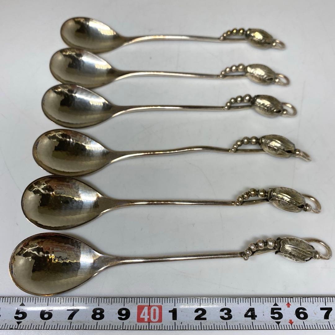 ジョージジェンセン最高峰　sterlingブロッサムデザートスプーン6本　共袋