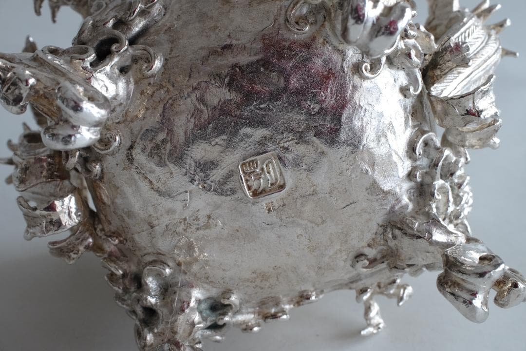 高岡銅器 須賀月芳作 洋銀 龍紋鳳凰耳青龍摘香炉 証書 共箱