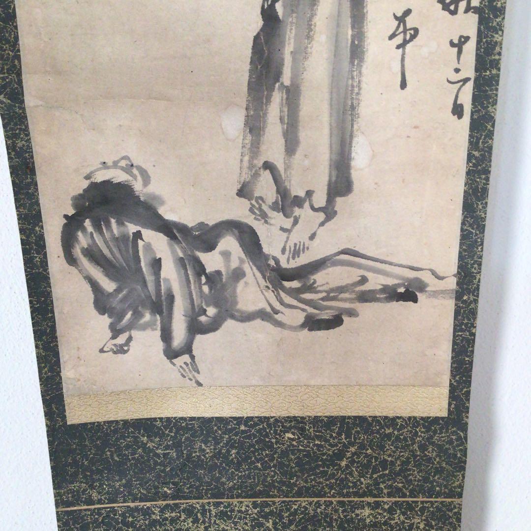 No3507掛軸　作者不詳　在銘　水墨人物図　紙本　古画　書画　古美術　送料無料