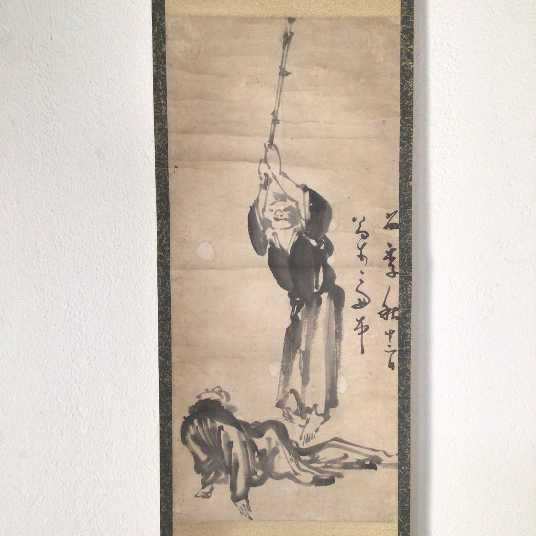 No3507掛軸　作者不詳　在銘　水墨人物図　紙本　古画　書画　古美術　送料無料