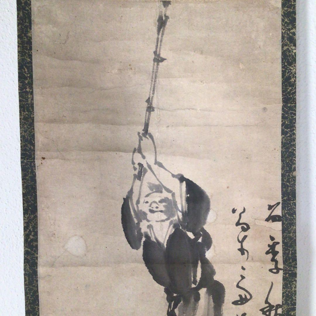 No3507掛軸　作者不詳　在銘　水墨人物図　紙本　古画　書画　古美術　送料無料