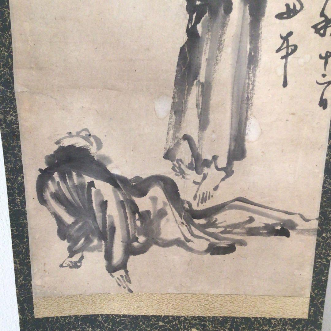 No3507掛軸　作者不詳　在銘　水墨人物図　紙本　古画　書画　古美術　送料無料