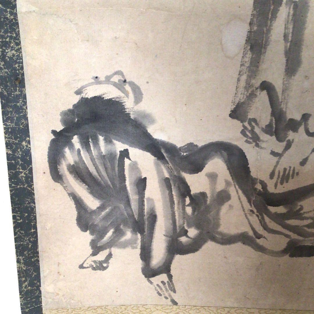 No3507掛軸　作者不詳　在銘　水墨人物図　紙本　古画　書画　古美術　送料無料