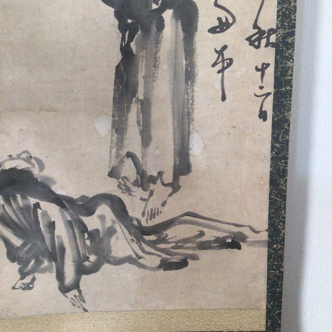 No3507掛軸　作者不詳　在銘　水墨人物図　紙本　古画　書画　古美術　送料無料