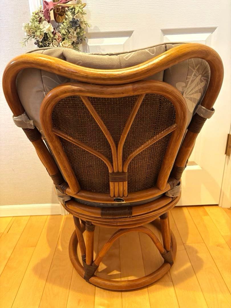 籐　ラタン　椅子　チェア　回転　アンティーク　レトロ