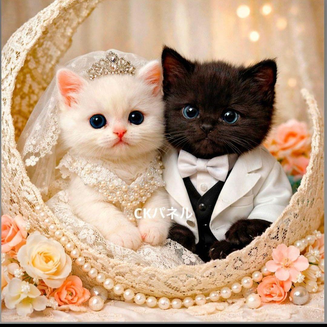 激レアウェディングねこパネル生地　ハンドメイド