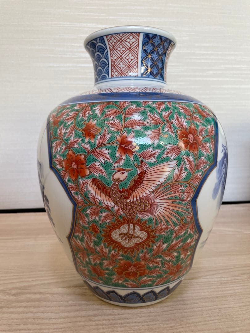 有田焼　古伊万里　鳳凰山水花瓶　中胴　弥左ヱ門窯