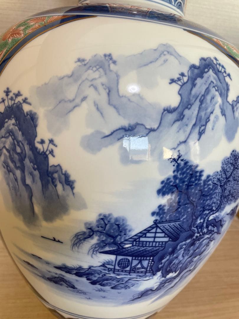 有田焼　古伊万里　鳳凰山水花瓶　中胴　弥左ヱ門窯