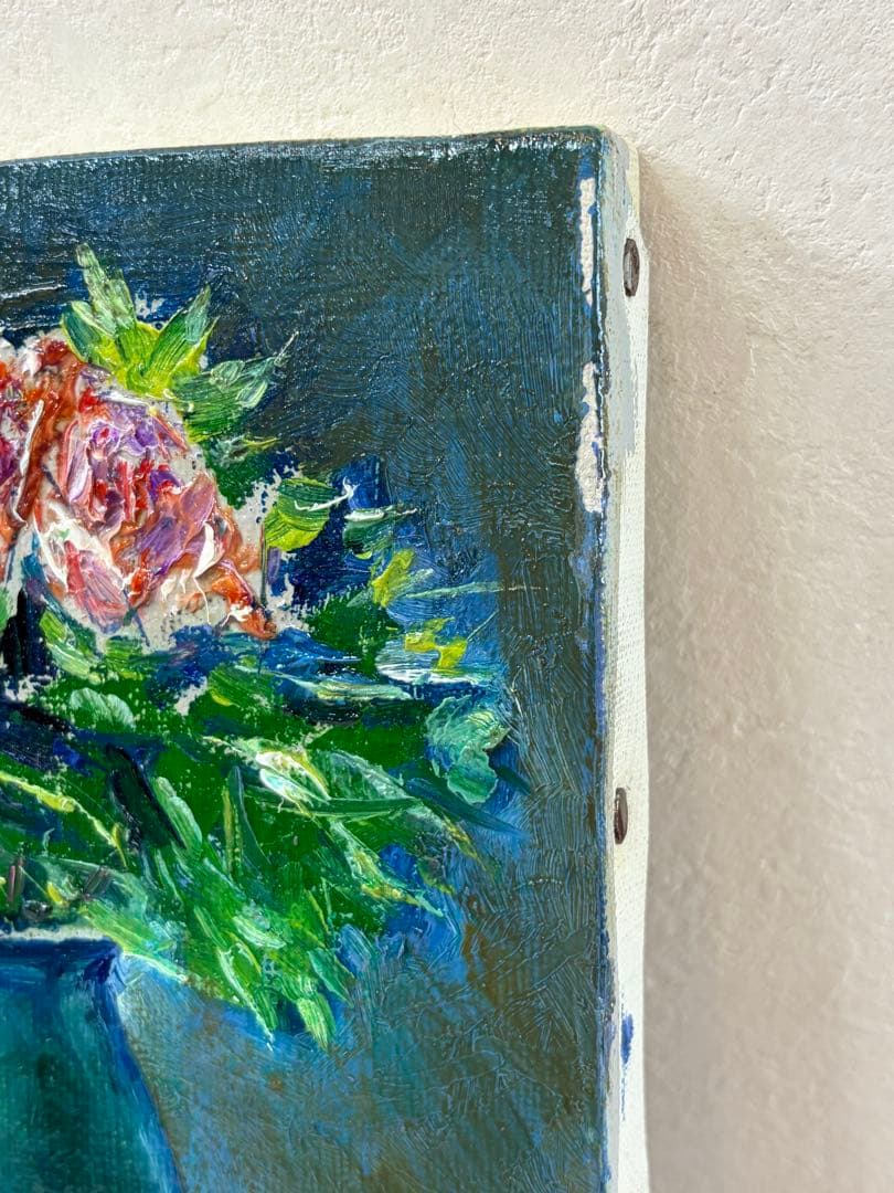 高橋一善 花 油絵 額縁なし 現状品