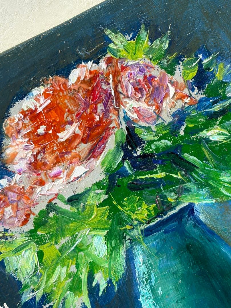 高橋一善 花 油絵 額縁なし 現状品