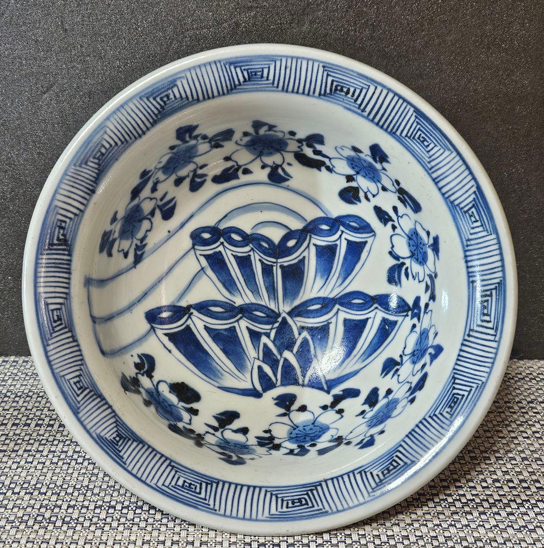 【図変わり古伊万里❗】江戸時代後期　 染付　花の図　18.7cm鉢　茶道具菓子鉢