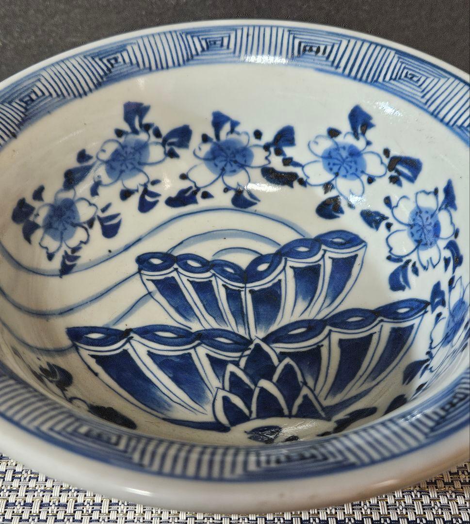 【図変わり古伊万里❗】江戸時代後期　 染付　花の図　18.7cm鉢　茶道具菓子鉢