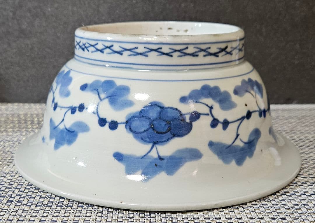 【図変わり古伊万里❗】江戸時代後期　 染付　花の図　18.7cm鉢　茶道具菓子鉢