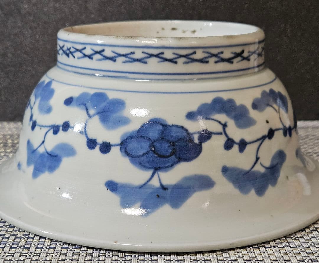 【図変わり古伊万里❗】江戸時代後期　 染付　花の図　18.7cm鉢　茶道具菓子鉢