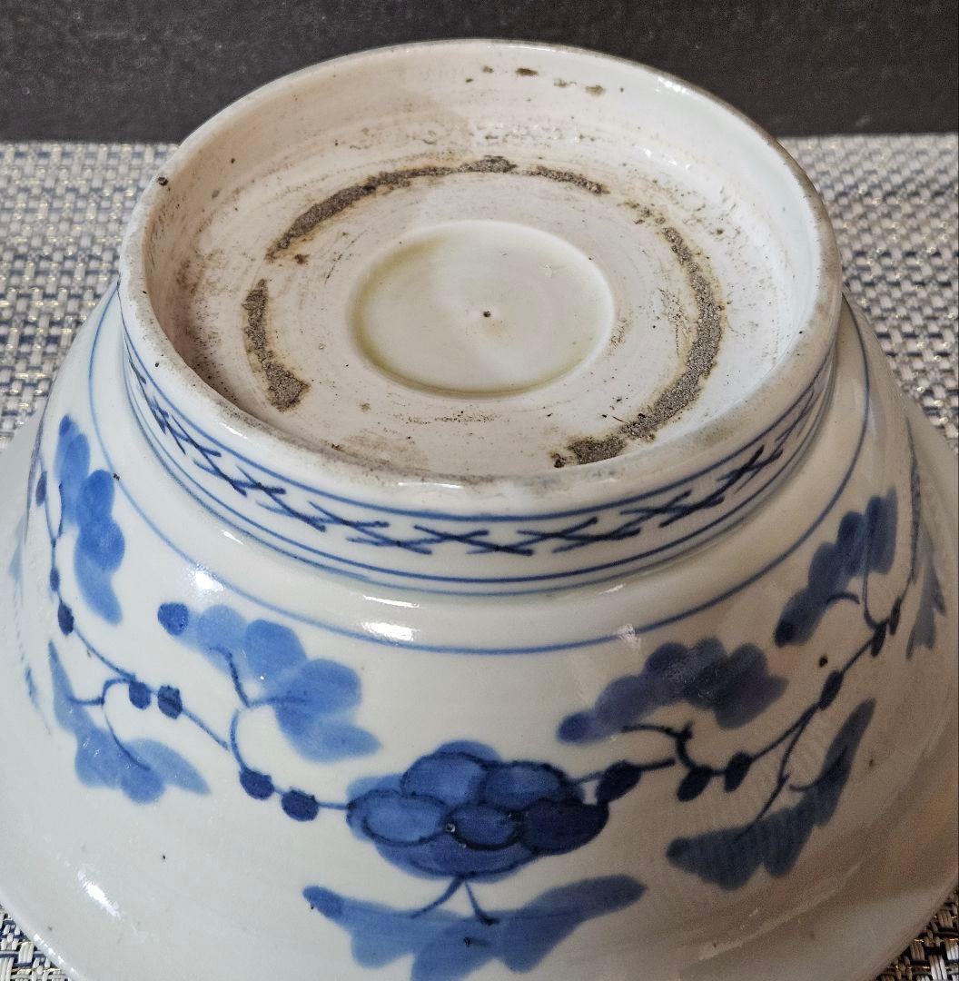 【図変わり古伊万里❗】江戸時代後期　 染付　花の図　18.7cm鉢　茶道具菓子鉢