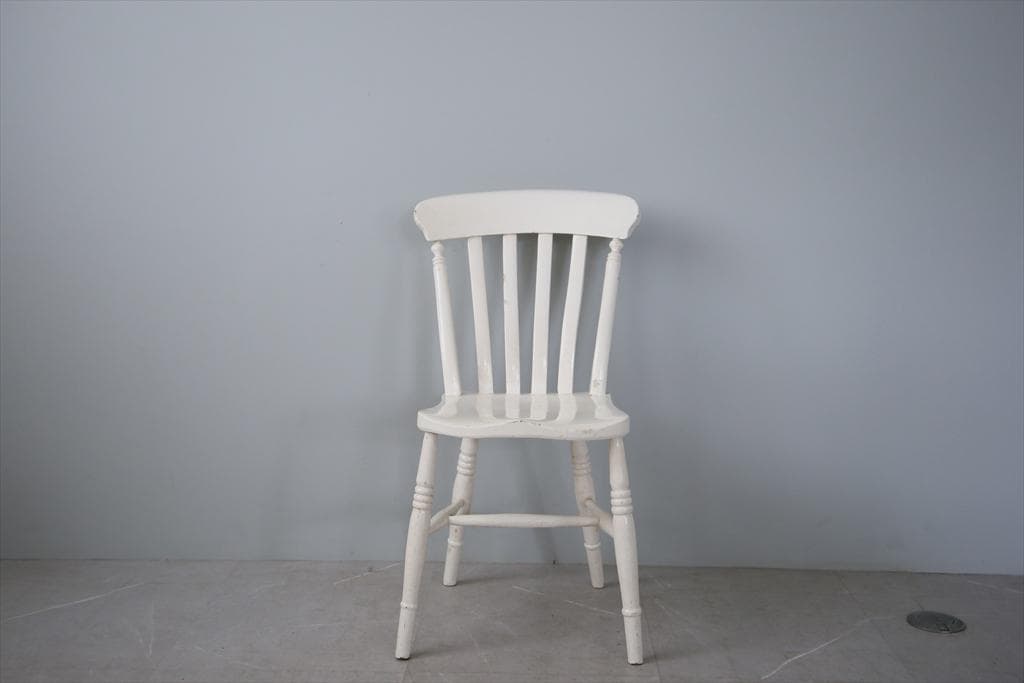 英国アンティーク白色ペイントのキッチンチェア/木製ダイニングイス(89-319)