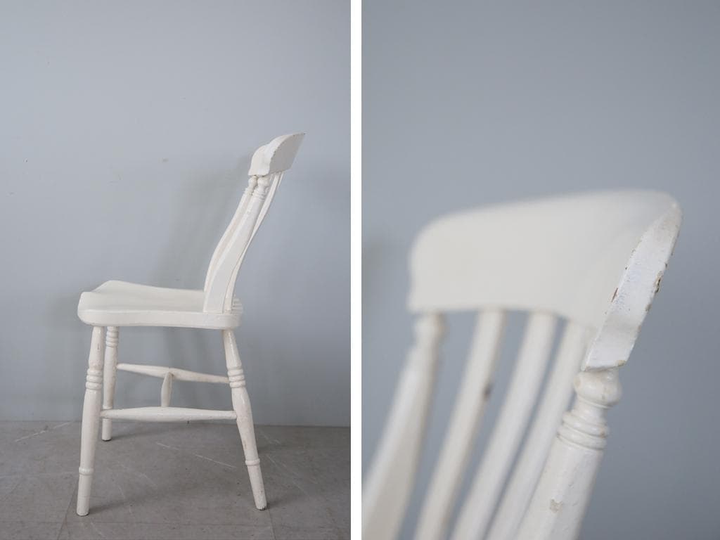 英国アンティーク白色ペイントのキッチンチェア/木製ダイニングイス(89-319)