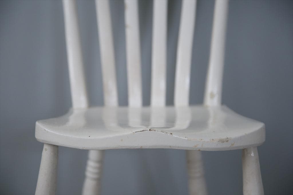 英国アンティーク白色ペイントのキッチンチェア/木製ダイニングイス(89-319)